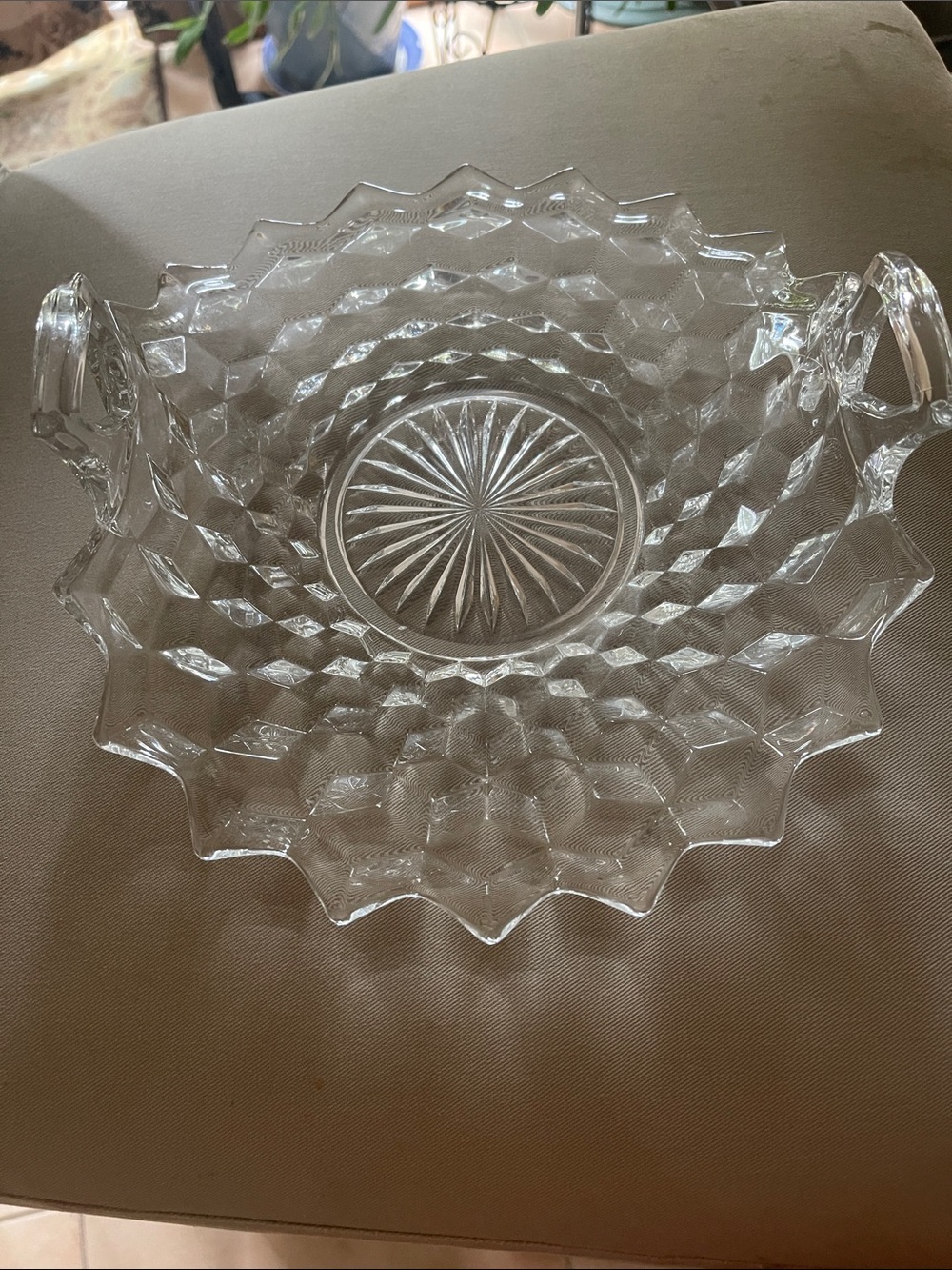 Vintage! Elegant Clear Pressed Glass Handled Tray By Fostoria